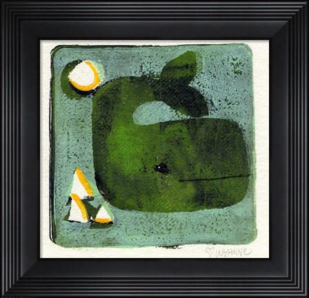 Framed Green Whale Monoprint Print