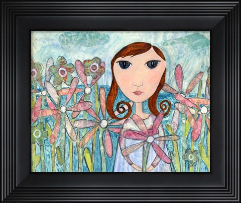 Framed Just One Flower Big Eyed Girl Print