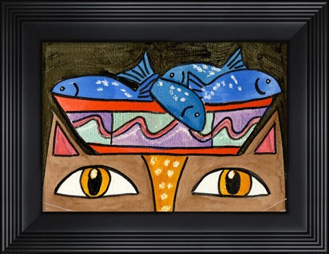 Framed Kitty With Fish Bowl Hat Print