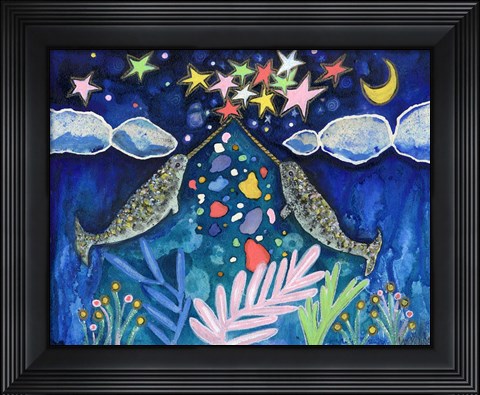 Framed Stargazing Narwhals Print