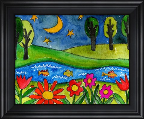 Framed Summer Lake At Midnight Print