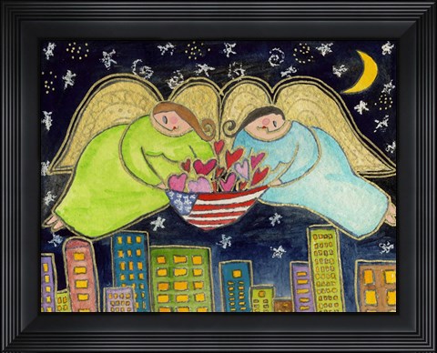Framed Two Big Diva Angels With Our Flag Print