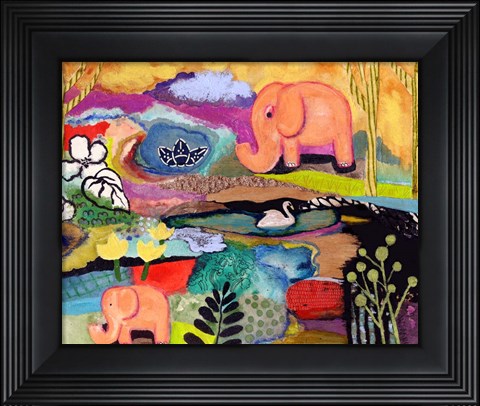 Framed Watchful Eye Elephants Print
