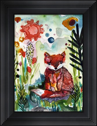 Framed Baby Fox in the Garden Print