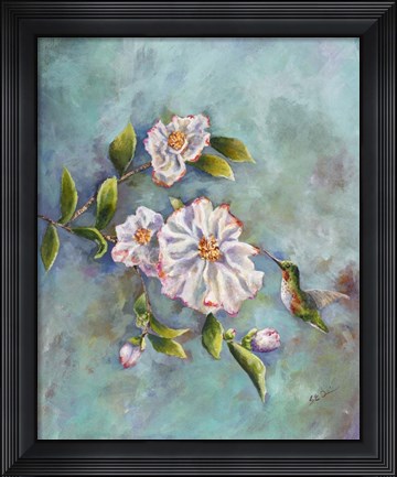 Framed Hummingbird with Camellias Print