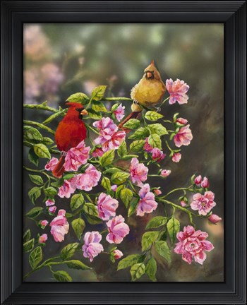 Framed Cardinals with Roses Print