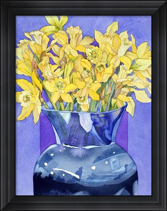 Framed Daffodils In Cobalt Print