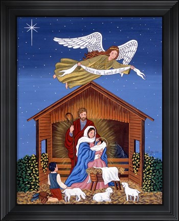 Framed Primitive Nativity Print