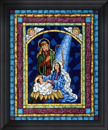 Framed Stained Glass Nativity Print