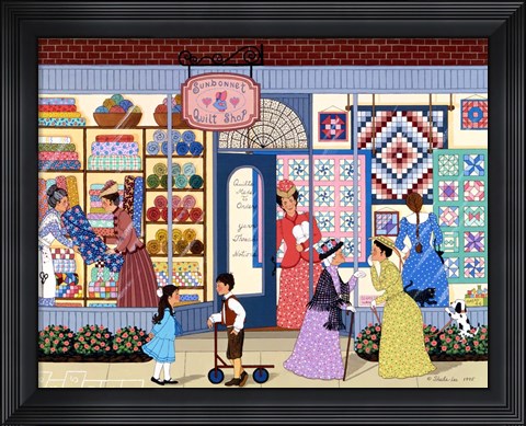 Framed Sunbonnet Quilt Shop Print