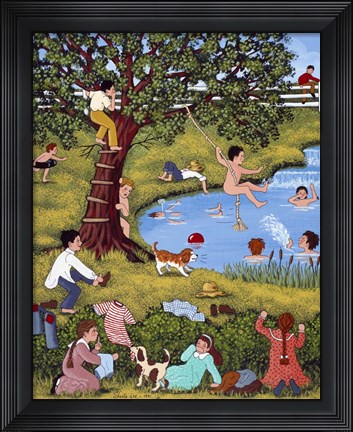 Framed Playful Pranks at the Pond Print