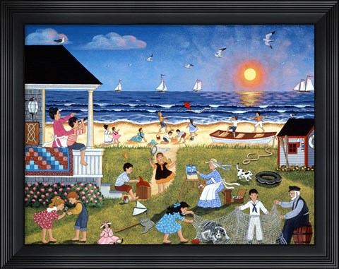 Framed Red Sails at Sunset Print