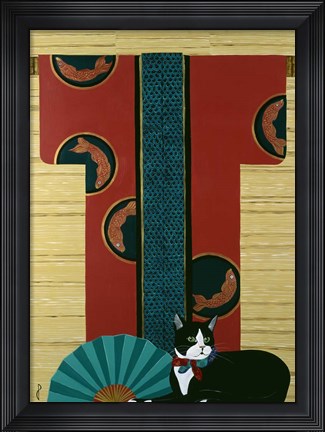 Framed Cat And Kimono Print