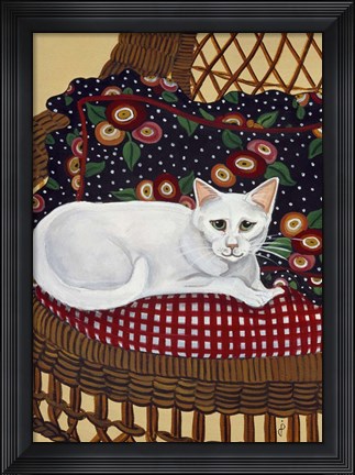 Framed Snowball In A Wicker Chair Print
