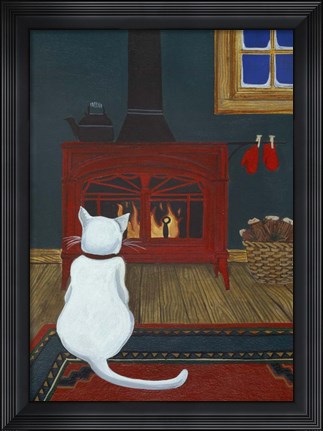 Framed Mittens Warming By The Fire Print