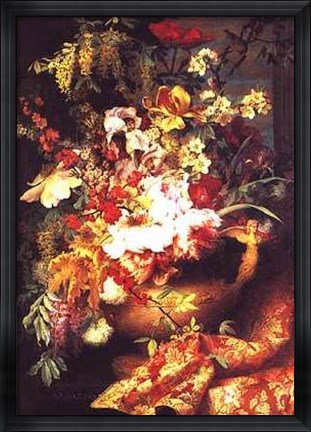 Framed caroline Escallier - Panneau de Fleurs Dans un Vase Print