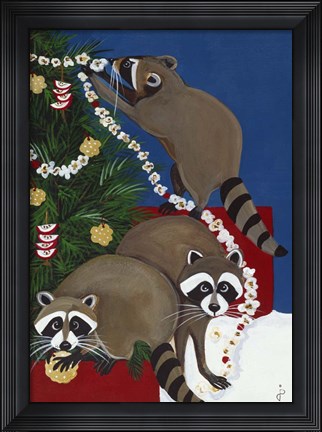 Framed Christmas Raccoons Print