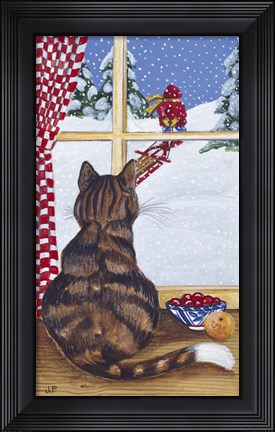 Framed Rudolpha Watching Out The Window Print