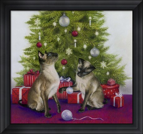 Framed Christmas Siamese Cats Print