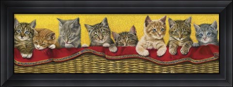Framed Eight Kittens In Basket Print