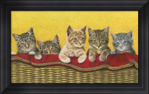 Framed Five Kittens In Basket Print