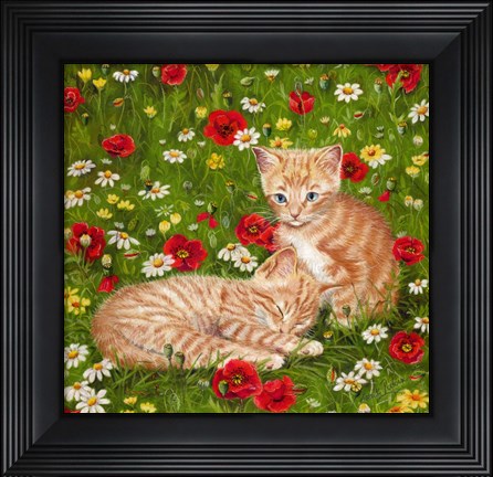Framed Ginger Kittens In Red Poppies Print