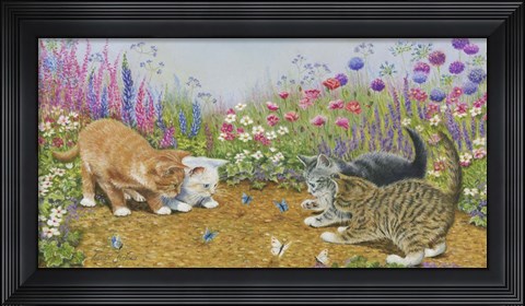 Framed Kittens And Butterflies Print