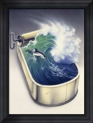 Framed Dolphin In Wave Print