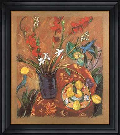 Framed Lemon Blue Birds Print