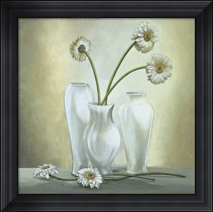 Framed Vasi Bianchi Con Gerbere Print