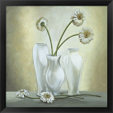 Framed Vasi Bianchi Con Gerbere Print