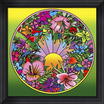 Framed Pop Art Circle Flowers 615 Print