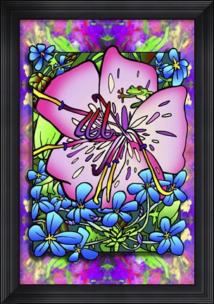 Framed Pink Flower Frog Print