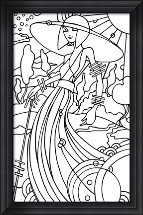 Framed Art Deco Lady Stroll Print
