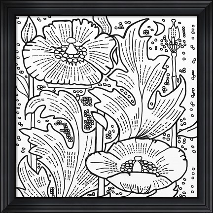 Framed Hollyhocks Lineart Print