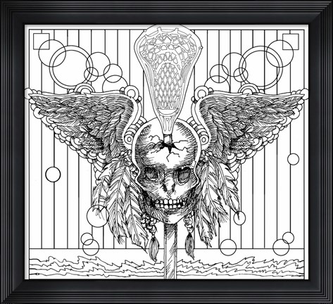 Framed Lacrosse Skull Line Art Print