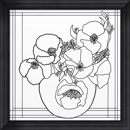 Framed Poppy Bowl Lineart Print