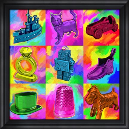 Framed Pop Art Monopoly Pieces Print
