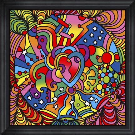 Framed Pop Art Heart Swirls Print