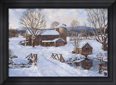 Framed Spring House By The Bridge Print