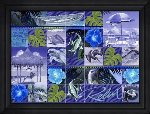 Framed Blue Coastal Mosaic Print