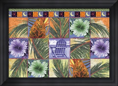 Framed Quilt Palm Flower Mosaic Print
