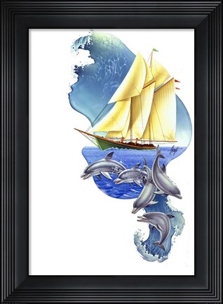 Framed Sailboat Dolphin Wave Print