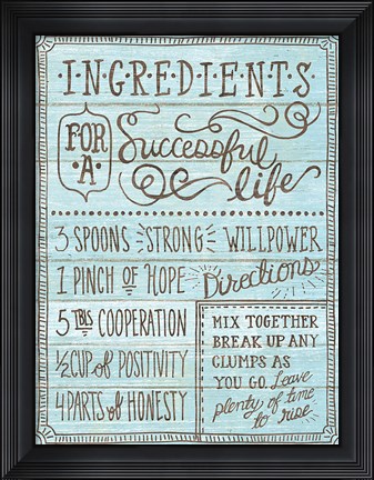 Framed Ingredients For Life I Blue Print