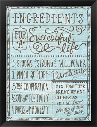 Framed Ingredients For Life I Blue Print