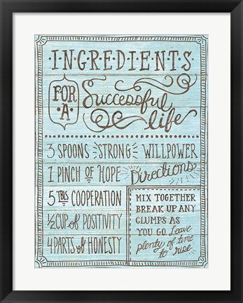 Framed Ingredients For Life I Blue Print