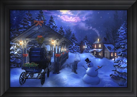 Framed Snowman Crossing Print
