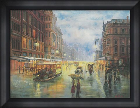 Framed Rainy Night - Collins St. Melbourne Print