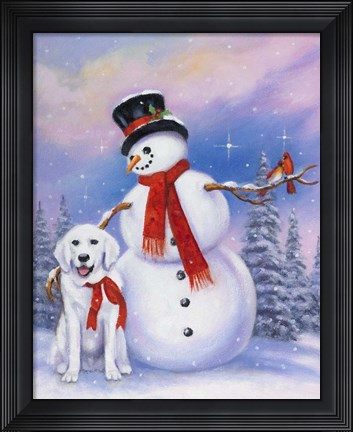 Framed Snowman and Dog Print