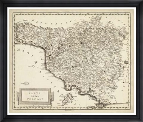 Framed Antique Map of Tuscany Print